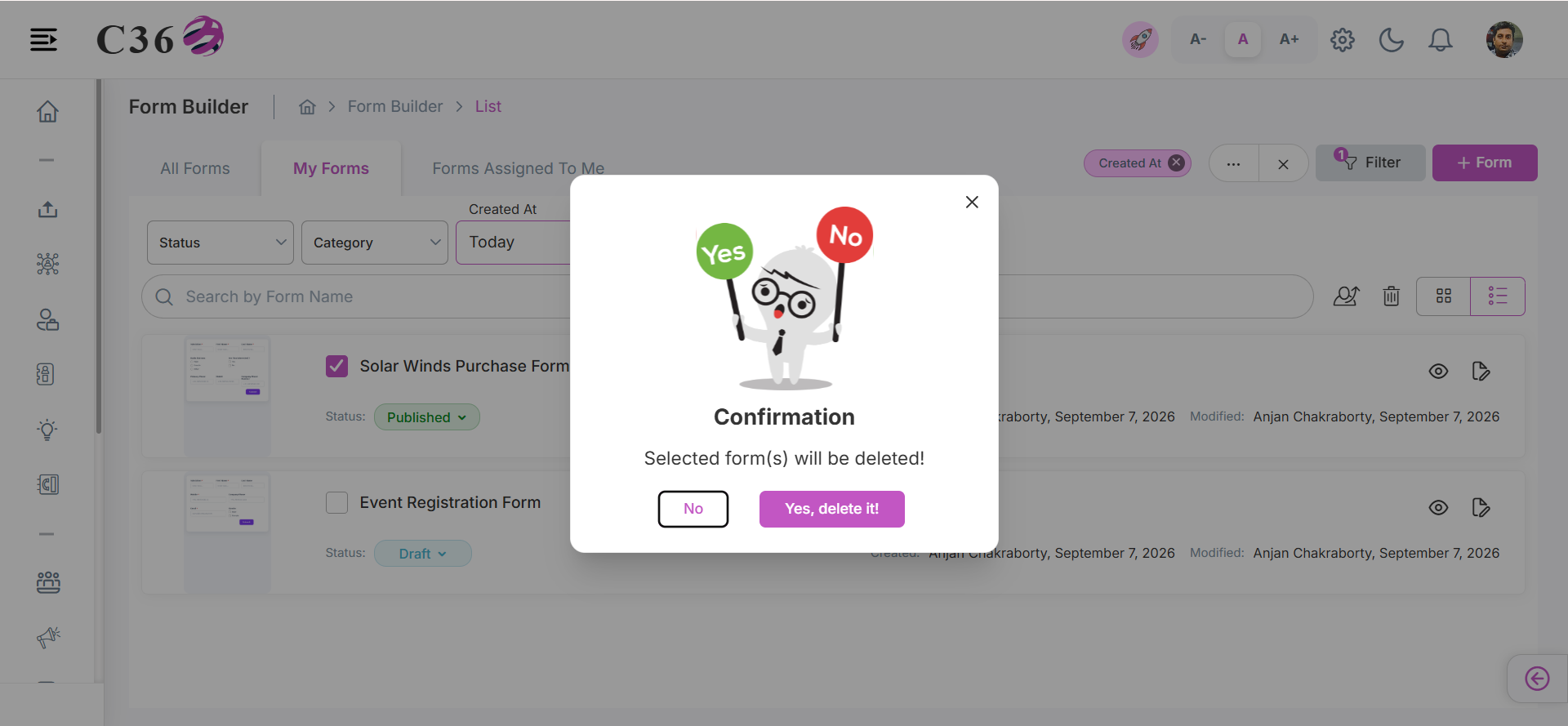 Delete selected form